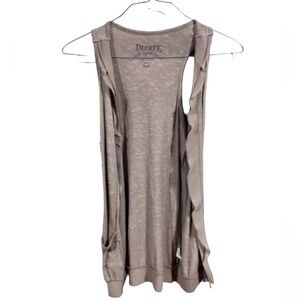 Sleeveless Cotton Knit Ruffle Open Front Cardigan pockets‎ Medium Boho Lagenlook